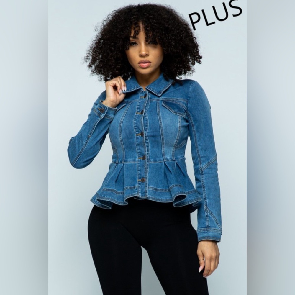 New Plus Denim Peplum Jacket